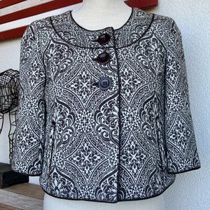 Ann Taylor Cropped Damask White Dark Brown Jacket Size 0
